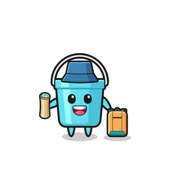Plastic Bucket Mascot Character Hike — Vector de stock