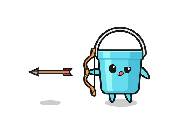 Illustration Plastic Bucket Character Doing Archer — Stok Vektör