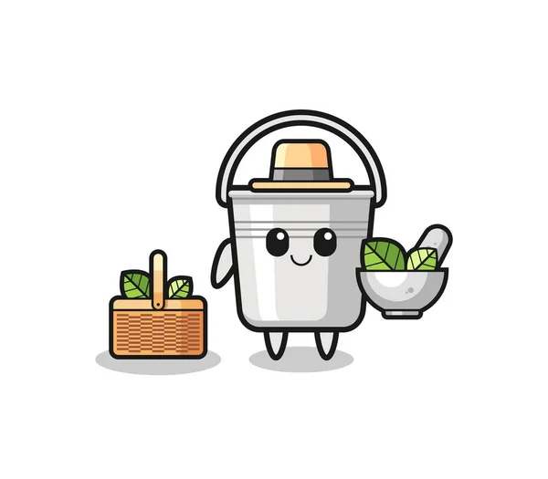 Metal Bucket Herbalist Cute Cartoon Cute Design — Wektor stockowy