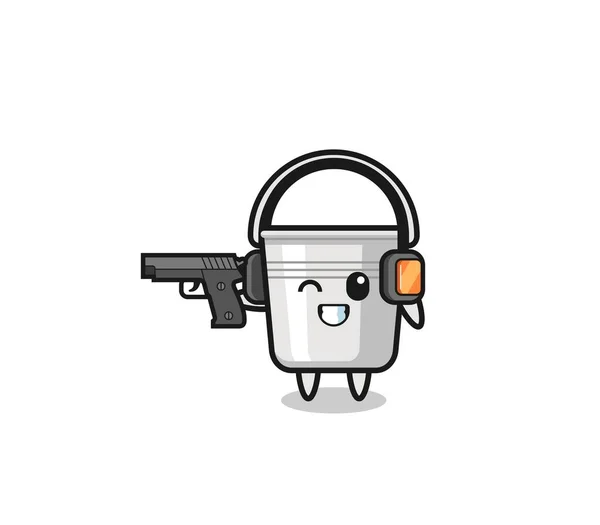 Illustration Metal Bucket Cartoon Doing Shooting Range Cute Design —  Vetores de Stock