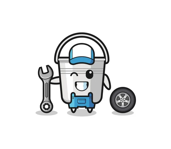Metal Bucket Character Mechanic Mascot Cute Design — Stok Vektör