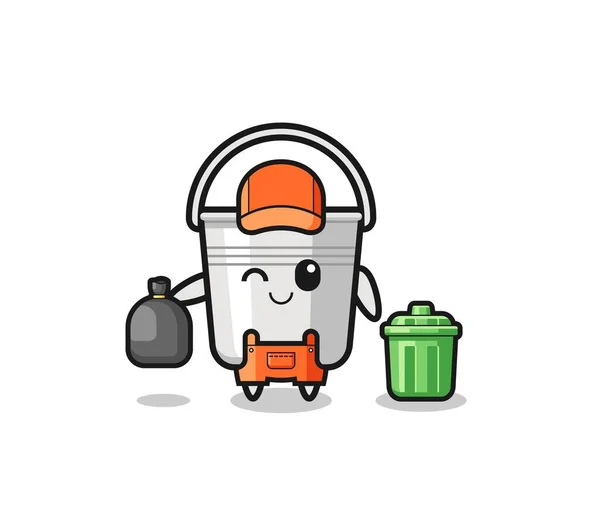 Mascot Cute Metal Bucket Garbage Collector Cute Design — Stock vektor