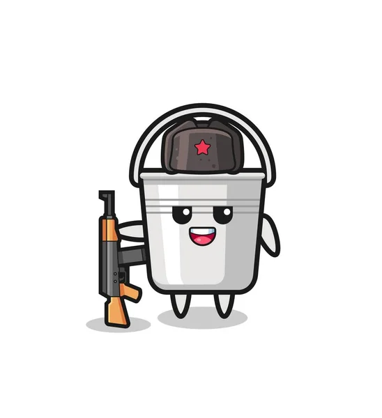 Cute Metal Bucket Cartoon Russian Army Cute Design — стоковый вектор