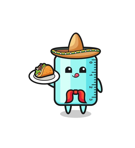 Ruler Mexican Chef Mascot Holding Taco Cute Design — Stock vektor
