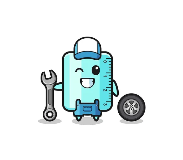 Ruler Character Mechanic Mascot Cute Design — Stockový vektor