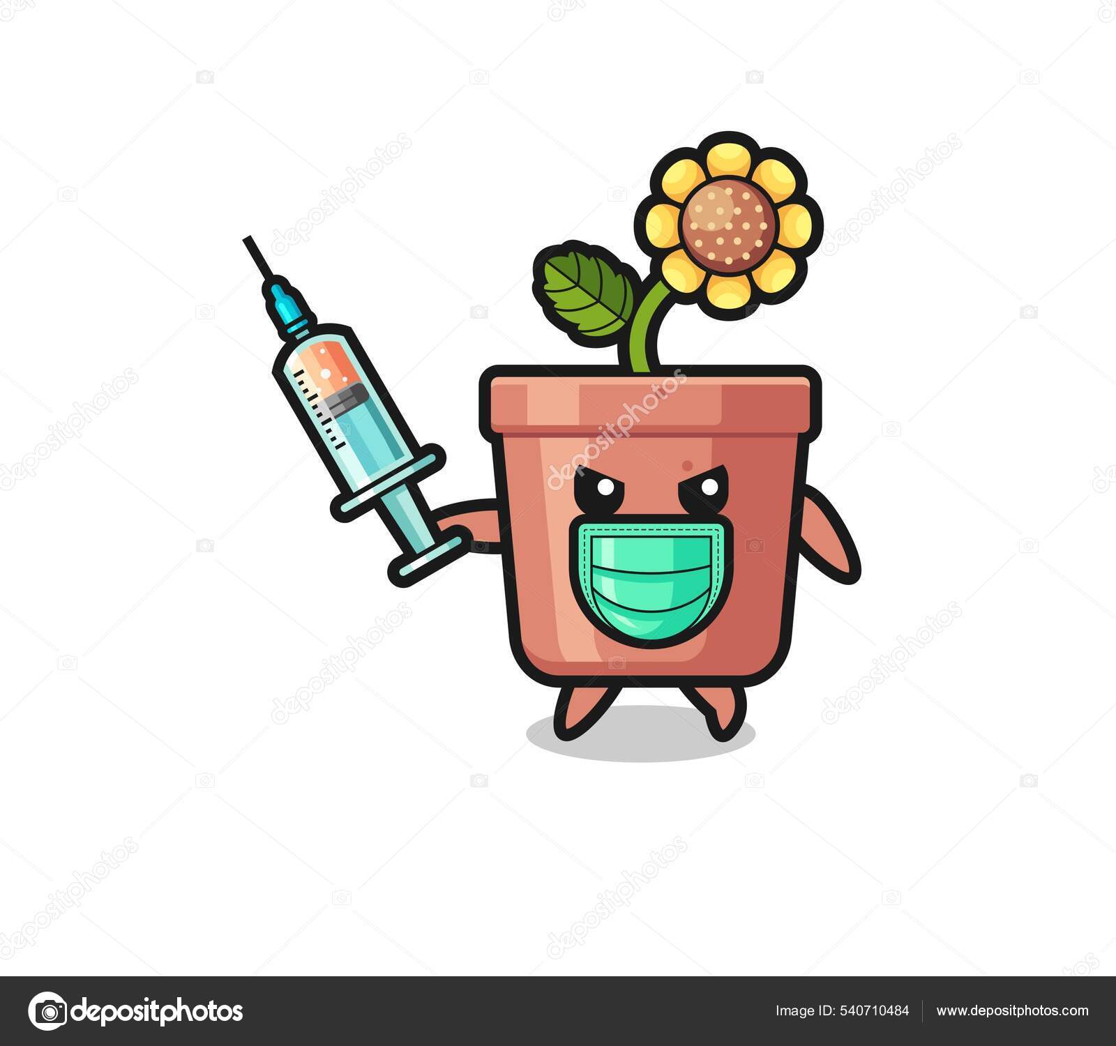Illustration Sunflower Pot Fight Virus Cute Design Векторное.