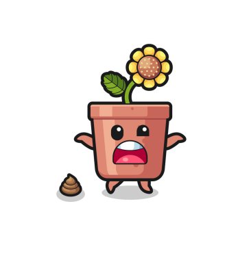 sunflower pot earth surprised to meet poop , cute design
