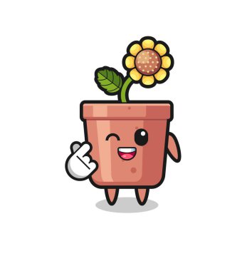 sunflower pot character doing Korean finger heart , cute design