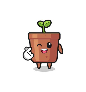 plant pot character doing Korean finger heart , cute design