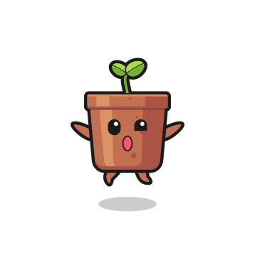 plant pot character is jumping gesture , cute design