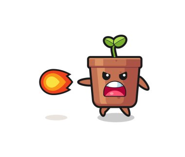 cute plant pot mascot is shooting fire power , cute design