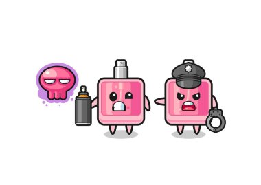perfume cartoon doing vandalism and caught by the police , cute design
