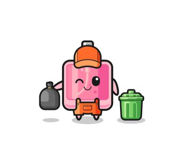 the mascot of cute perfume as garbage collector , cute design