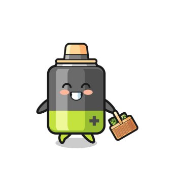 battery herbalist character searching a herbal , cute design