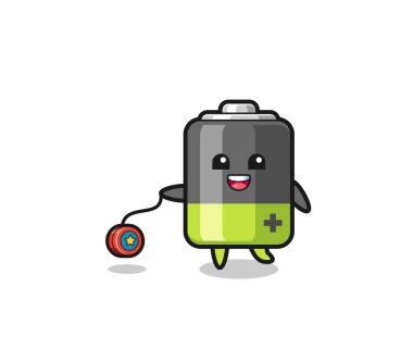 cartoon of cute battery playing a yoyo , cute design
