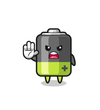 battery character doing stop gesture , cute design