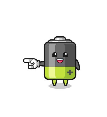 battery cartoon with pointing left gesture , cute design