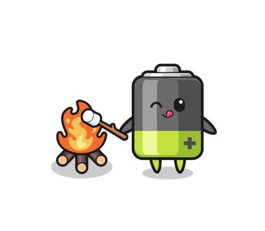 battery character is burning marshmallow , cute design