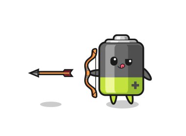 illustration of battery character doing archery , cute design