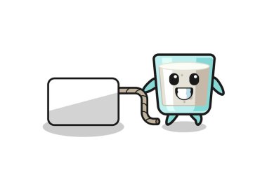 milk cartoon is pulling a banner , cute design