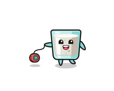 cartoon of cute milk playing a yoyo , cute design