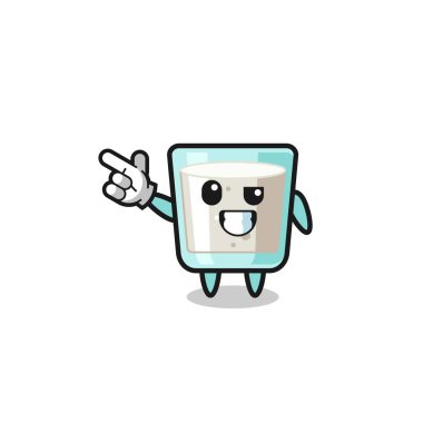 milk mascot pointing top left , cute design