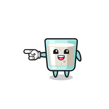 milk cartoon with pointing left gesture , cute design