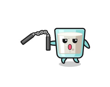 cartoon of milk using nunchaku , cute design
