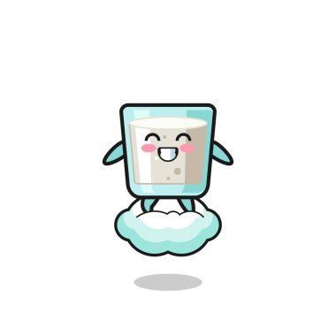 cute milk illustration riding a floating cloud , cute design