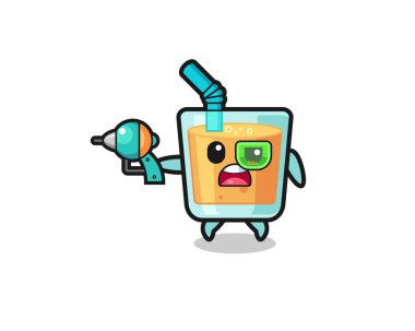 cute orange juice holding a future gun , cute design