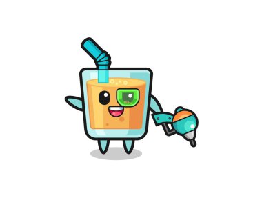 orange juice cartoon as future warrior mascot , cute design