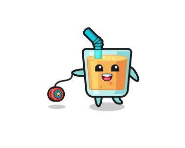 cartoon of cute orange juice playing a yoyo , cute design