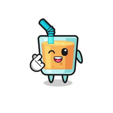orange juice character doing Korean finger heart , cute design