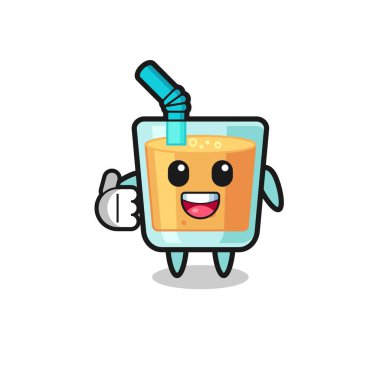 orange juice mascot doing thumbs up gesture , cute design