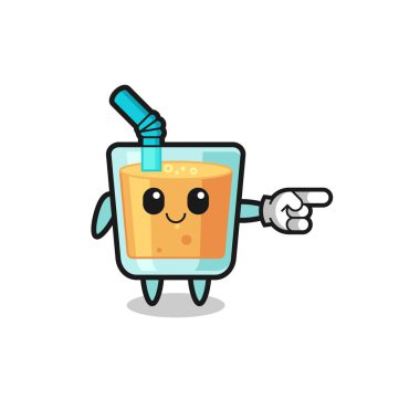 orange juice mascot with pointing right gesture , cute design
