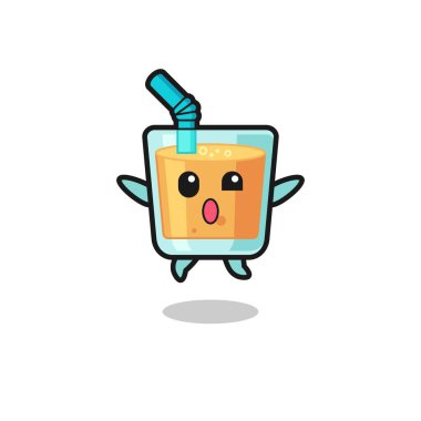 orange juice character is jumping gesture , cute design