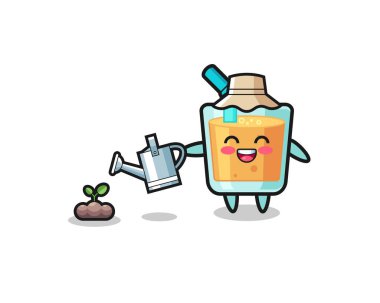 cute orange juice is watering plant seeds , cute design