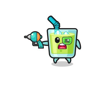cute melon juice holding a future gun , cute design