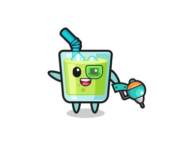 melon juice cartoon as future warrior mascot , cute design