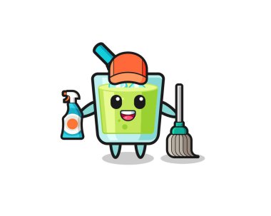 cute melon juice character as cleaning services mascot , cute design