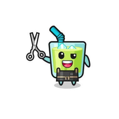melon juice character as barbershop mascot , cute design
