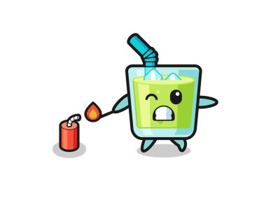 melon juice mascot illustration playing firecracker , cute design