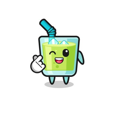 melon juice character doing Korean finger heart , cute design