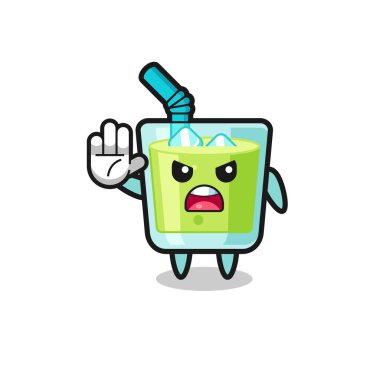 melon juice character doing stop gesture , cute design