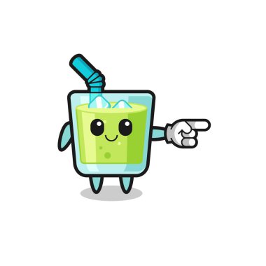 melon juice mascot with pointing right gesture , cute design