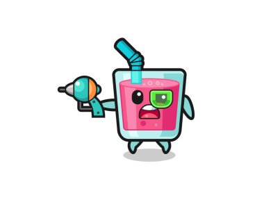 cute strawberry juice holding a future gun , cute design