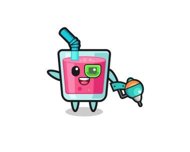 strawberry juice cartoon as future warrior mascot , cute design