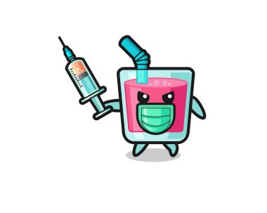 illustration of the strawberry juice to fight the virus , cute design