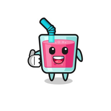 strawberry juice mascot doing thumbs up gesture , cute design