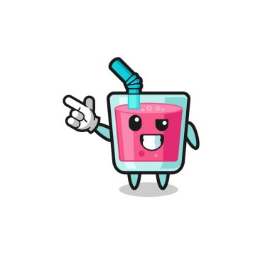 strawberry juice mascot pointing top left , cute design